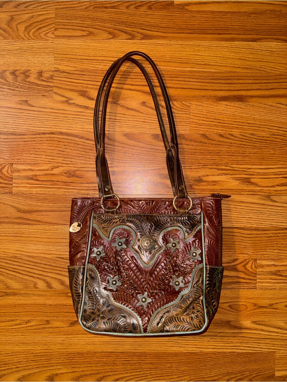 American West Embossed Floral Leather Purse